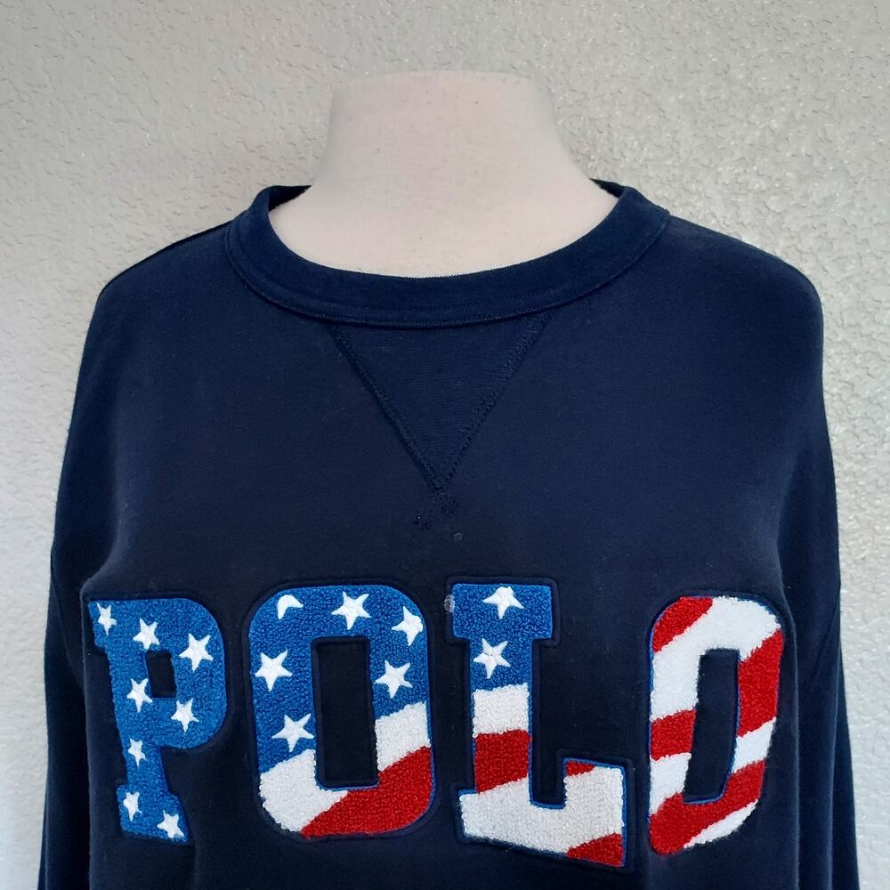 Polo Navy Blue American Flag Crewneck Sweater Size XL - Picture 3 of 11